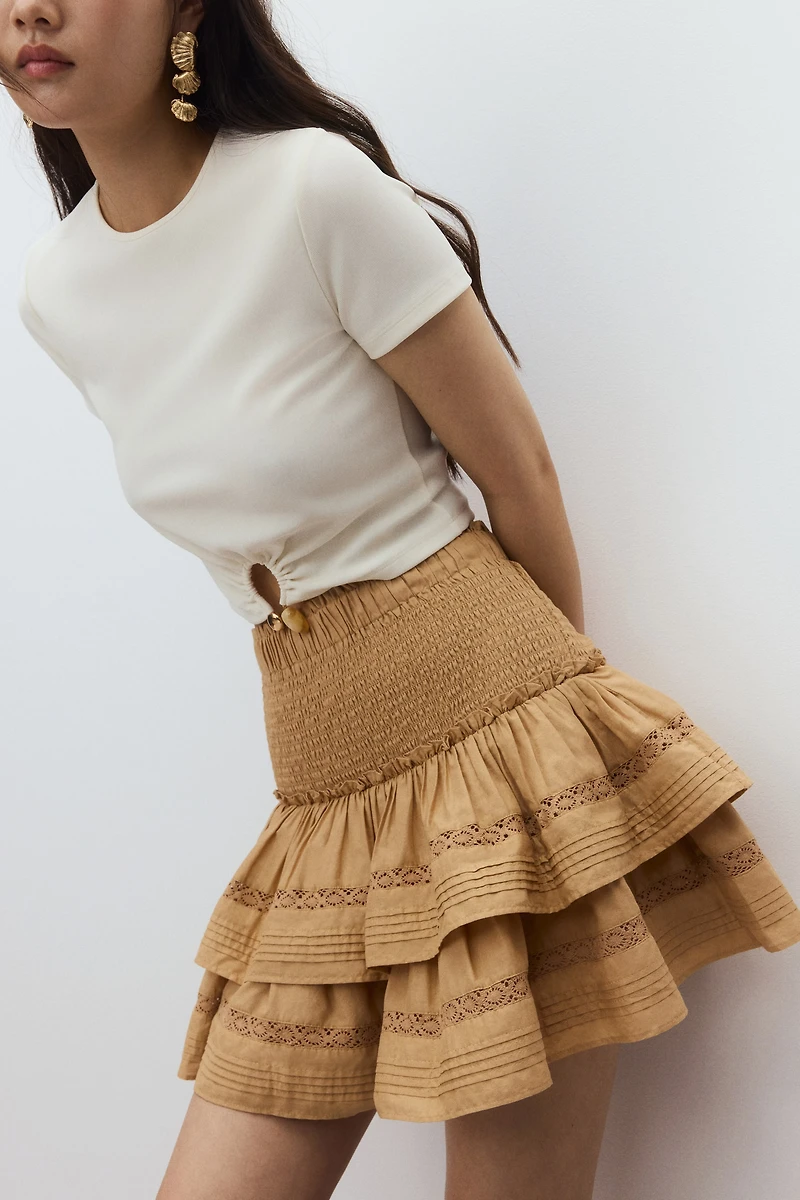 Lace-Inset Tiered Skirt