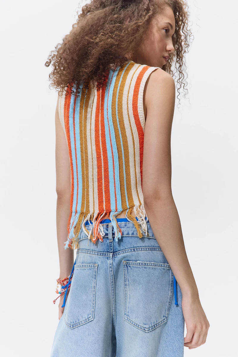 Fringe-Trimmed Knit Top