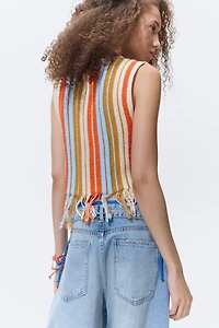 Fringe-Trimmed Knit Top