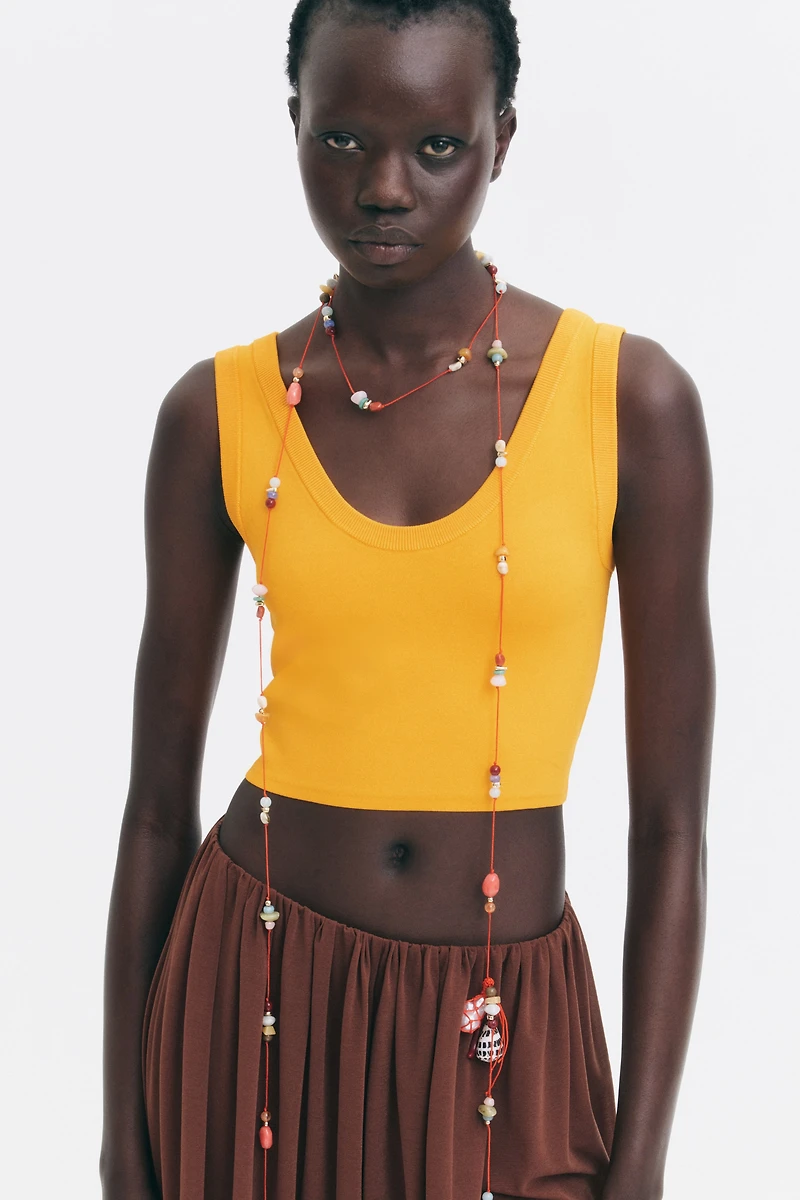 Cropped Fine-Knit Tank Top