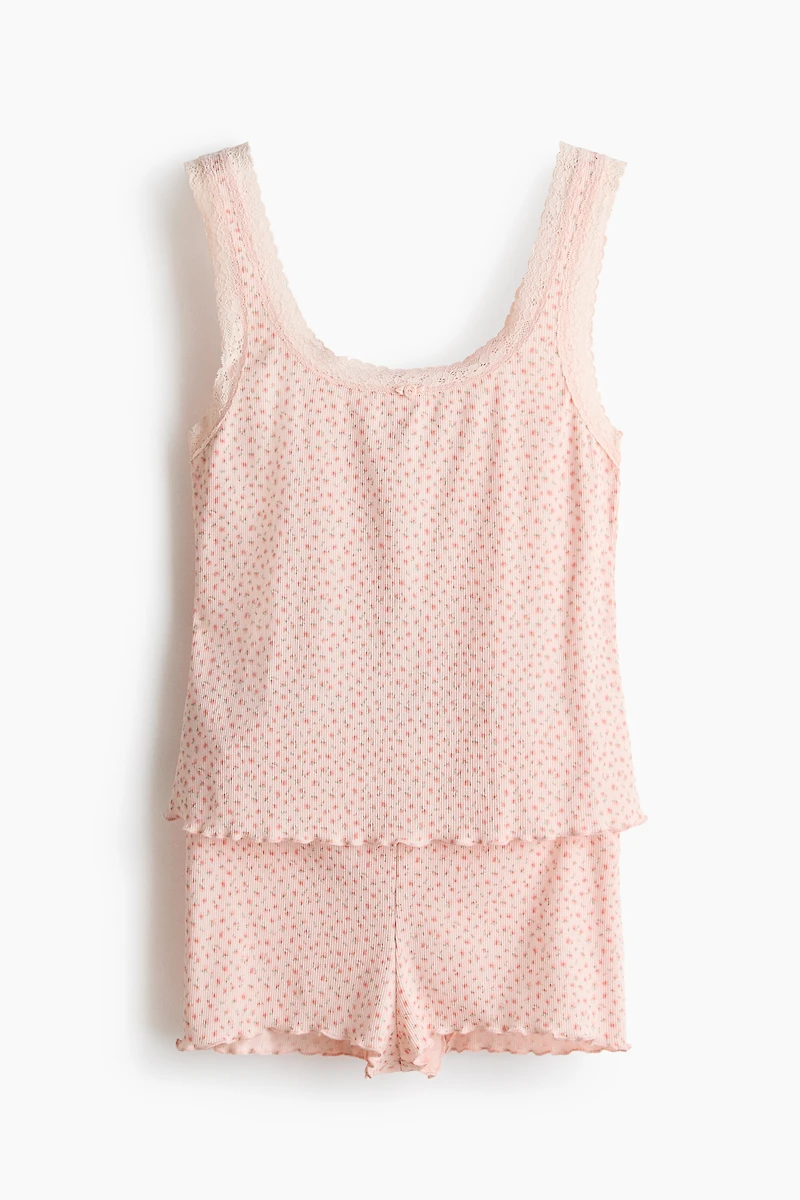 Pyjama côtelé avec dentelle