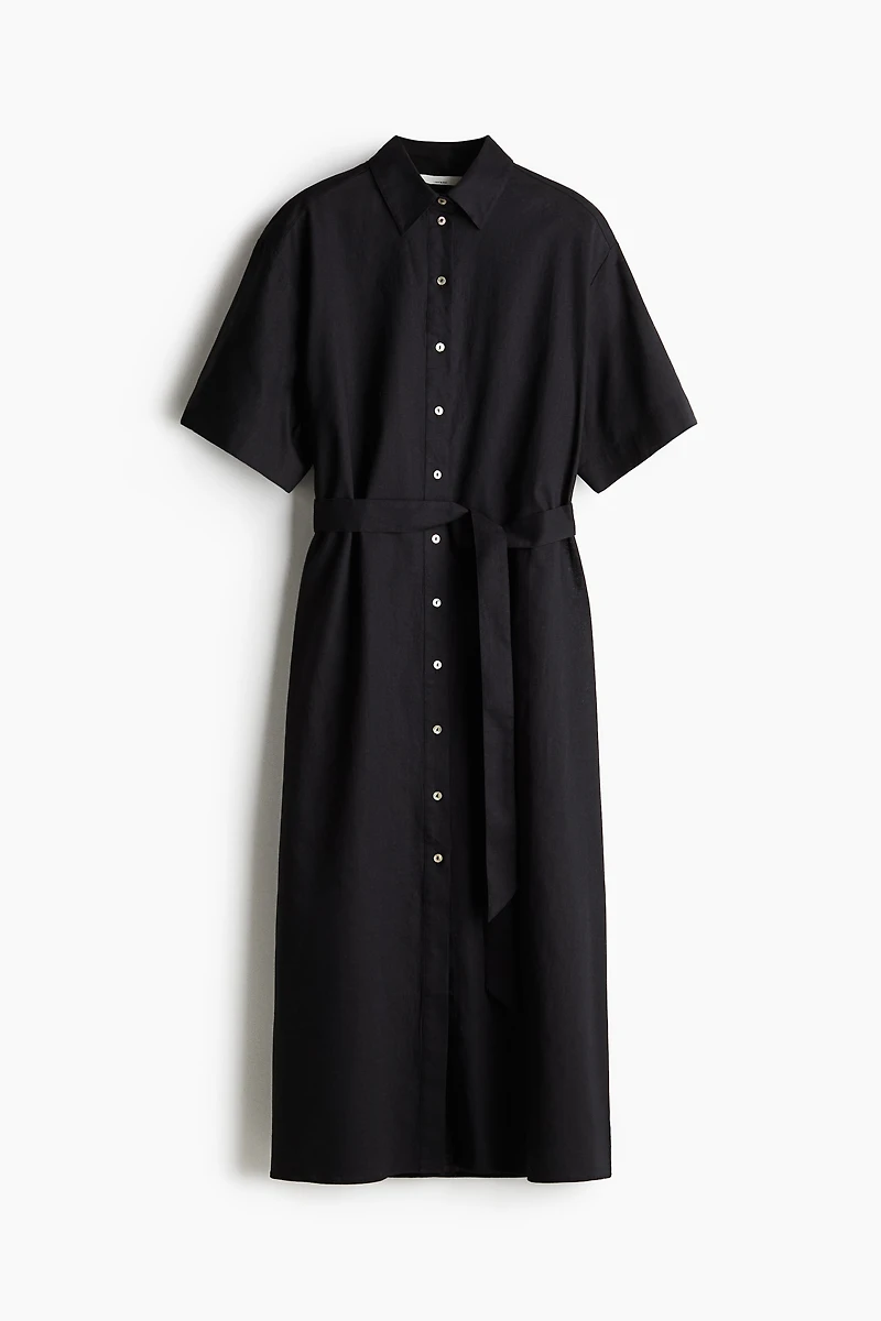 Linen-Blend Shirt Dress