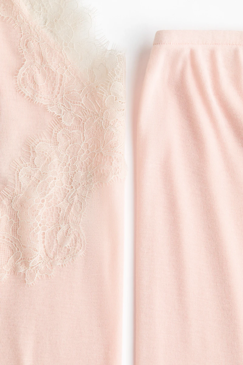Lace-Trimmed Jersey Pajamas