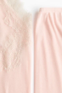 Lace-Trimmed Jersey Pajamas
