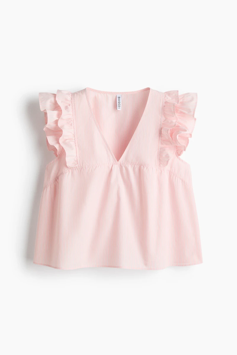 Frill-trimmed cotton poplin top