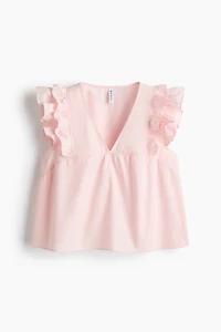 Frill-trimmed cotton poplin top