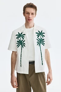 Relaxed-Fit Embroidered-Motif Resort Shirt