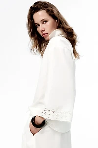 Cotton Pullover Shirt with Eyelet Embroidery