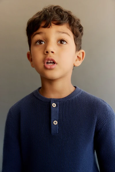 Waffle-knit Henley Sweater