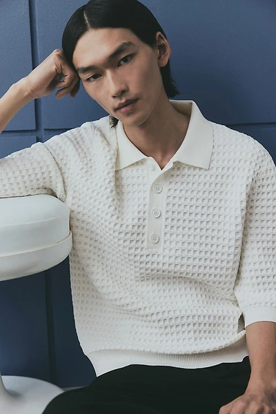Regular-Fit Waffle-Knit Polo Shirt