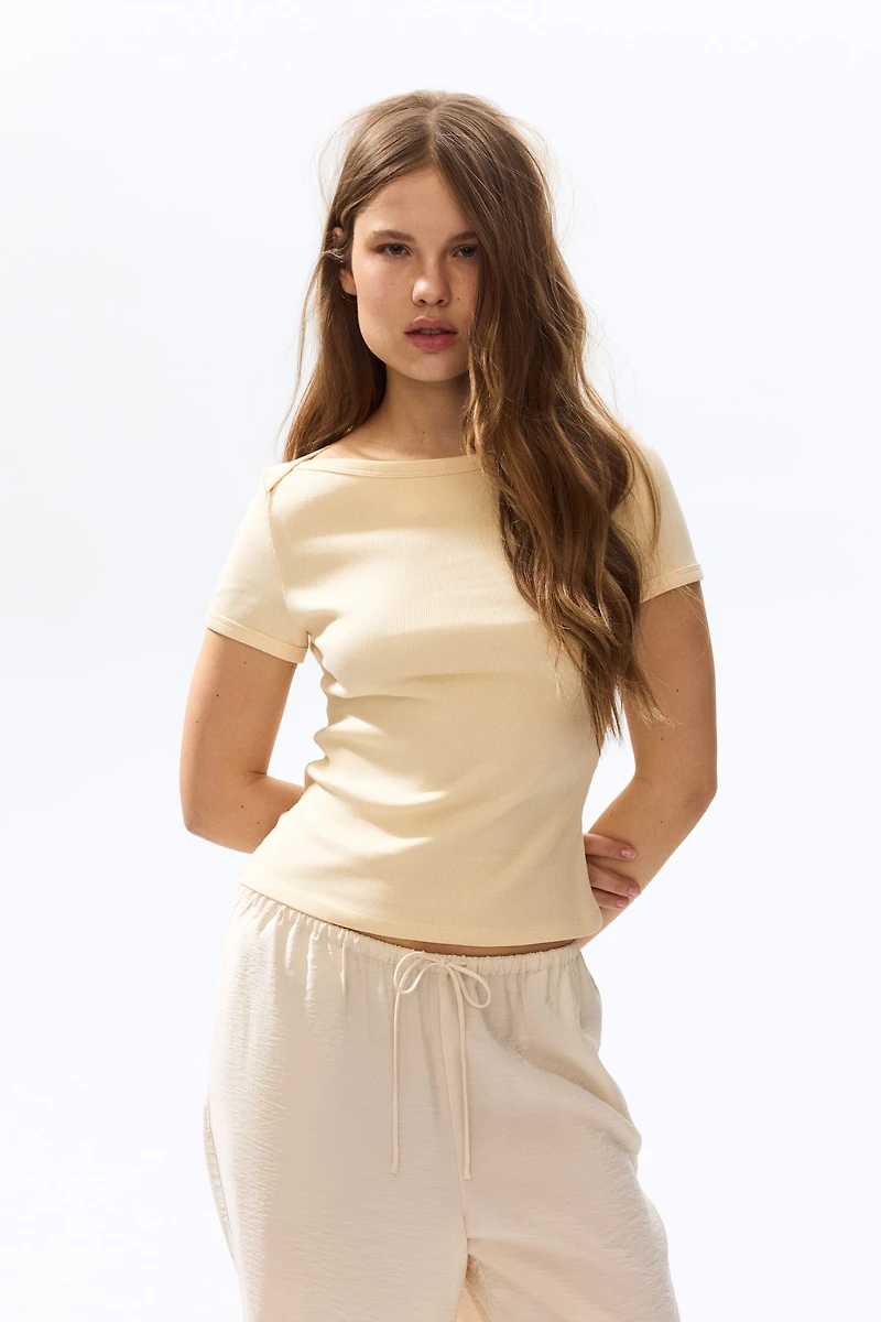 Ribbed Boat-Neck Top