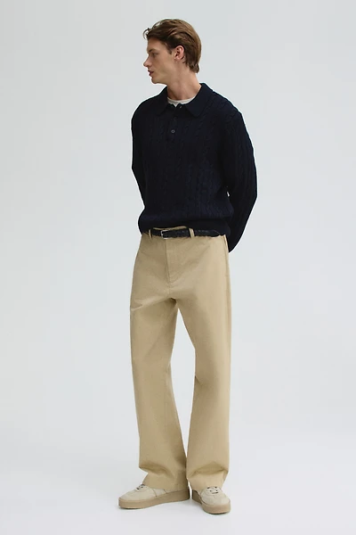 Regular-Fit Cable-Knit Polo Sweater