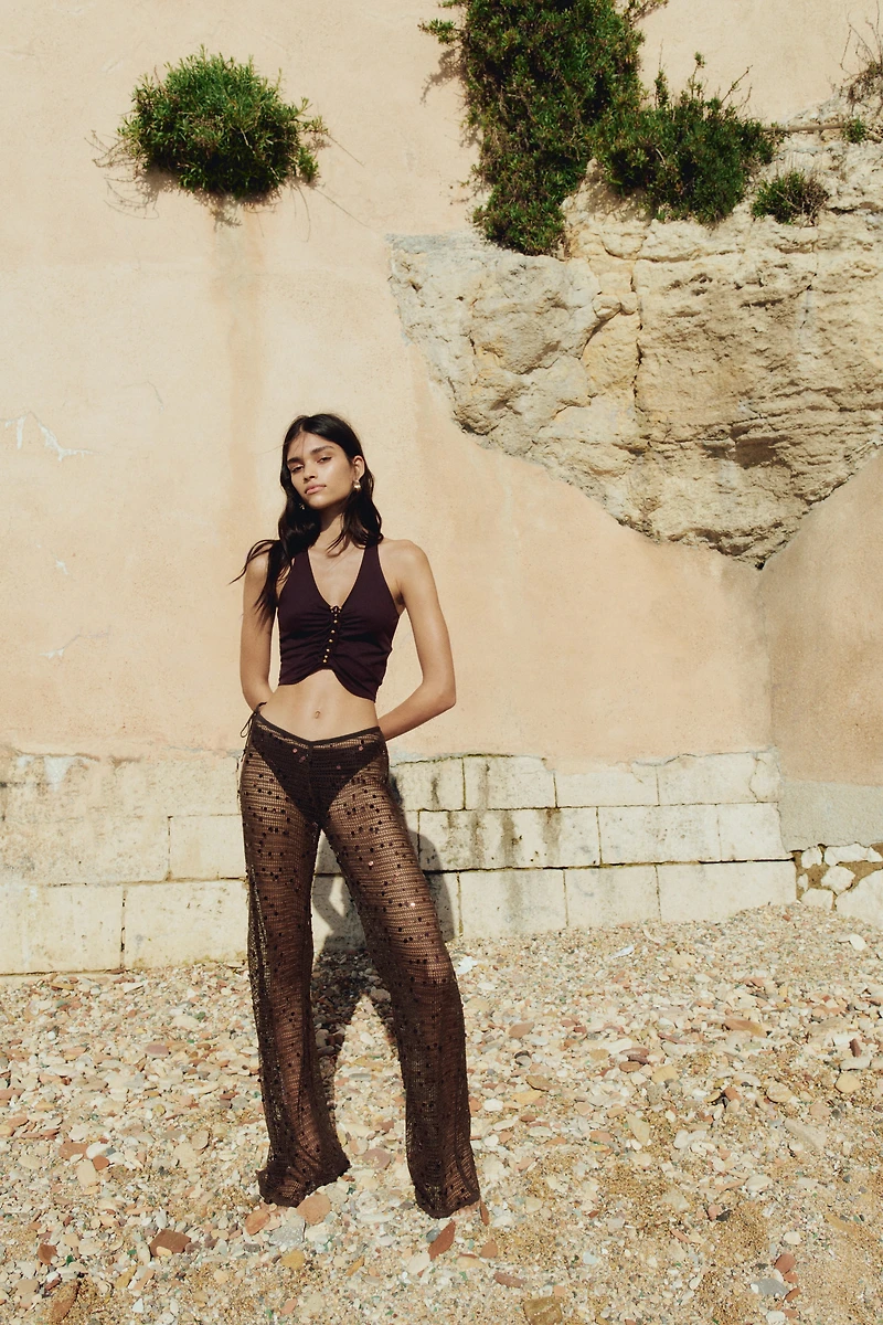 Sequined Net Pants