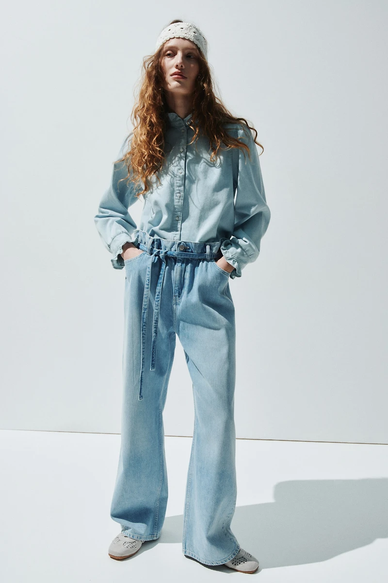 Ruffle-Trimmed Denim Blouse