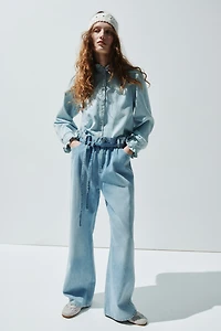 Ruffle-Trimmed Denim Blouse