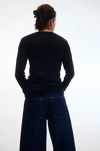 MAMA Fine-Knit Button-Front Top