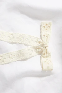 Eyelet-Embroidered Bow Hair Clip