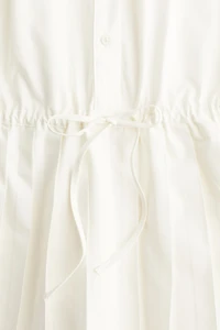 Shoulder-pad Dress with Pleated Skirt