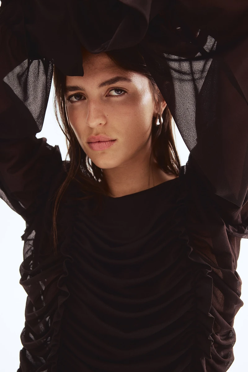 Ruffle-Trimmed Draped Dress