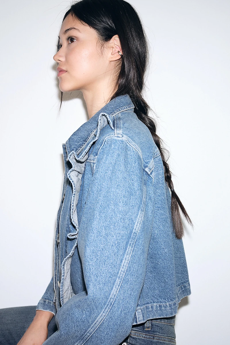 Ruffle-Trimmed Denim Jacket