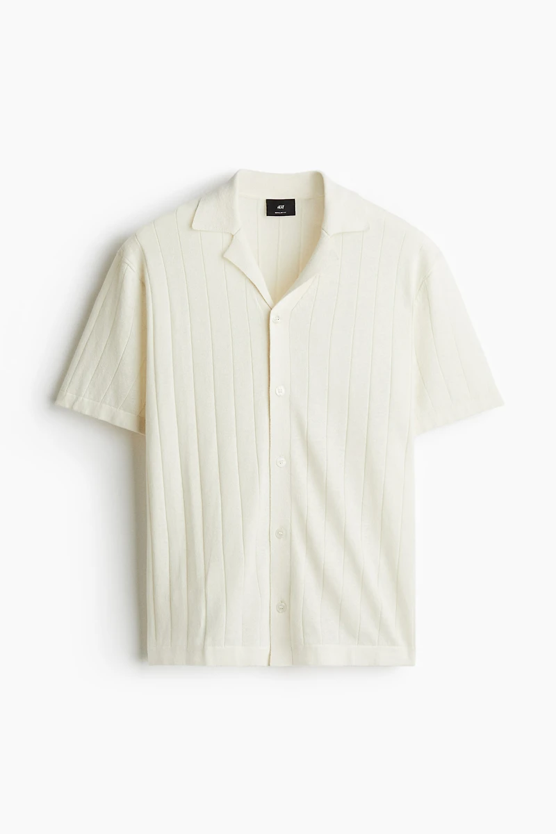 Chemise coupe classique lin mélangé à col cubain