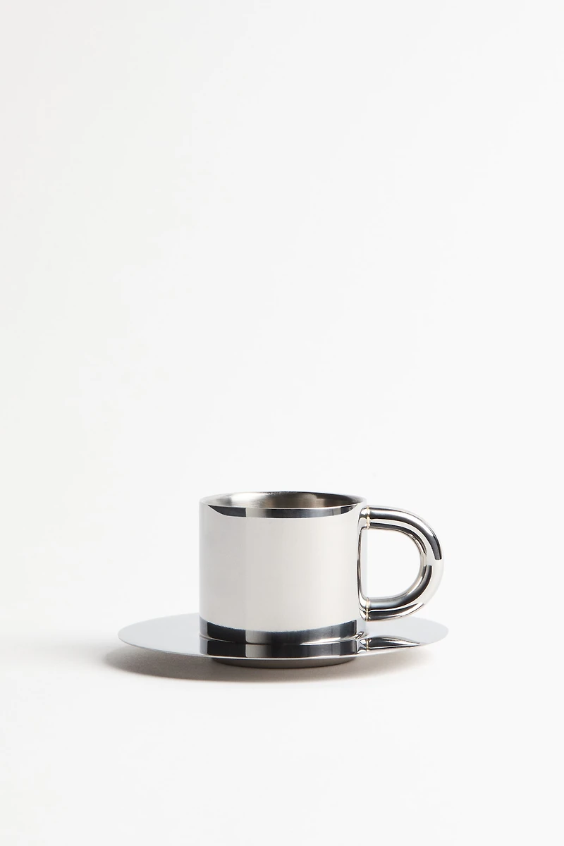Stainless Steel Espresso Cup and Saucer