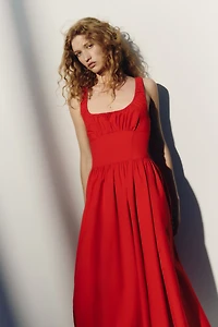 Ruched Linen-Blend Dress