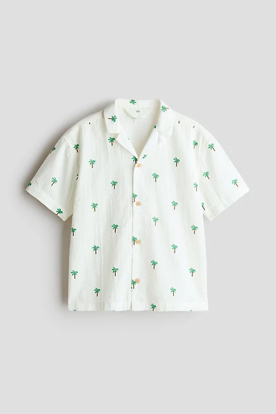 Chemise en crépon de coton à col cubain