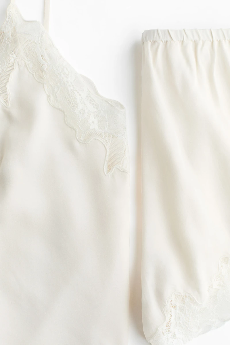 Lace-Trimmed Satin Pajamas