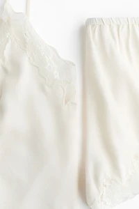 Lace-Trimmed Satin Pajamas
