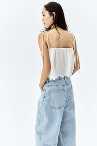 Embroidered Top with Tie Shoulder Straps