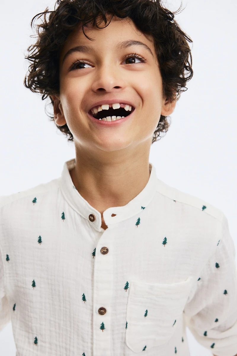 Chemise sans col en mousseline de coton