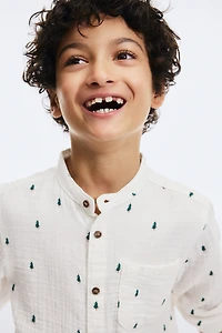 Chemise sans col en mousseline de coton