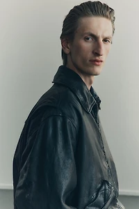 Loose-Fit Leather Aviator Jacket