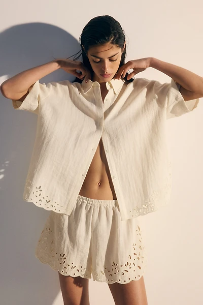 Beach Shirt with Eyelet Embroidery
