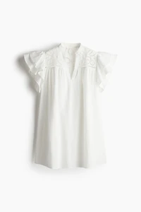 Flutter-Sleeve Dress with Eyelet Embroidery