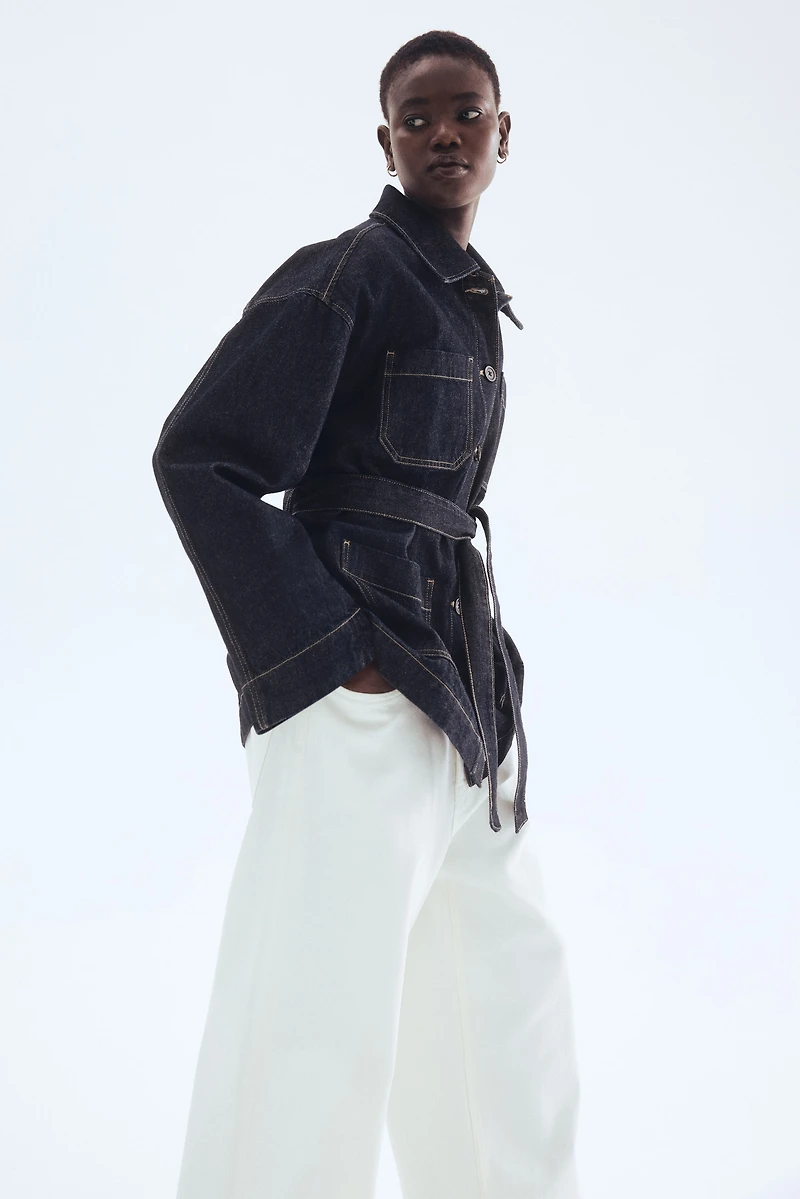 Veste en denim avec ceinture à nouer