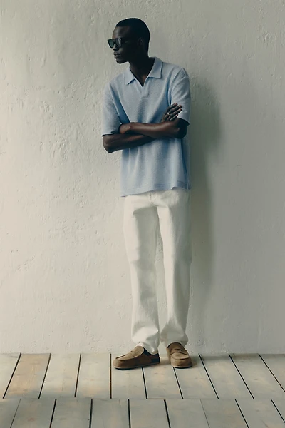 Loose-Fit Waffled Polo Shirt