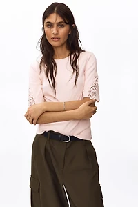 Ribbed Lace-Inset Top