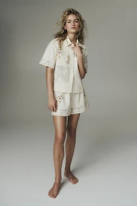 Linen-Blend Pajama Shorts