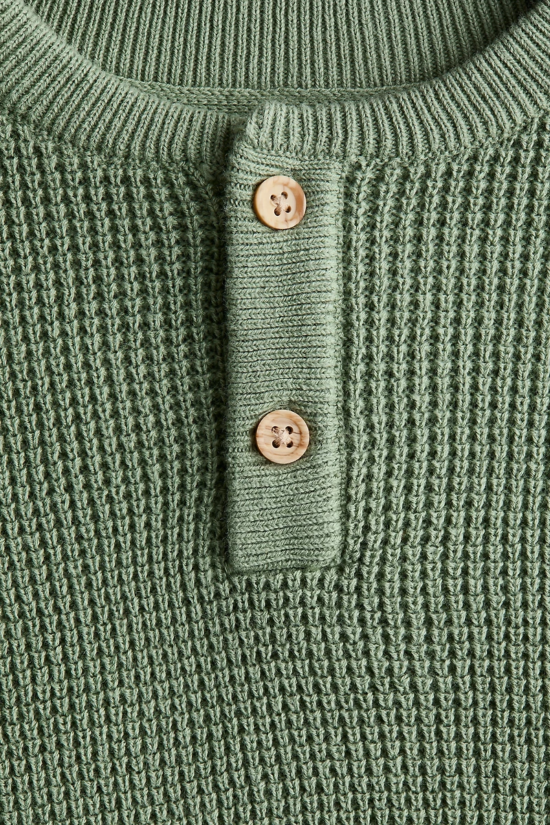 Waffle-knit Henley Sweater