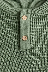 Waffle-knit Henley Sweater
