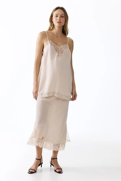 MAMA Lace-Trimmed Viscose Skirt