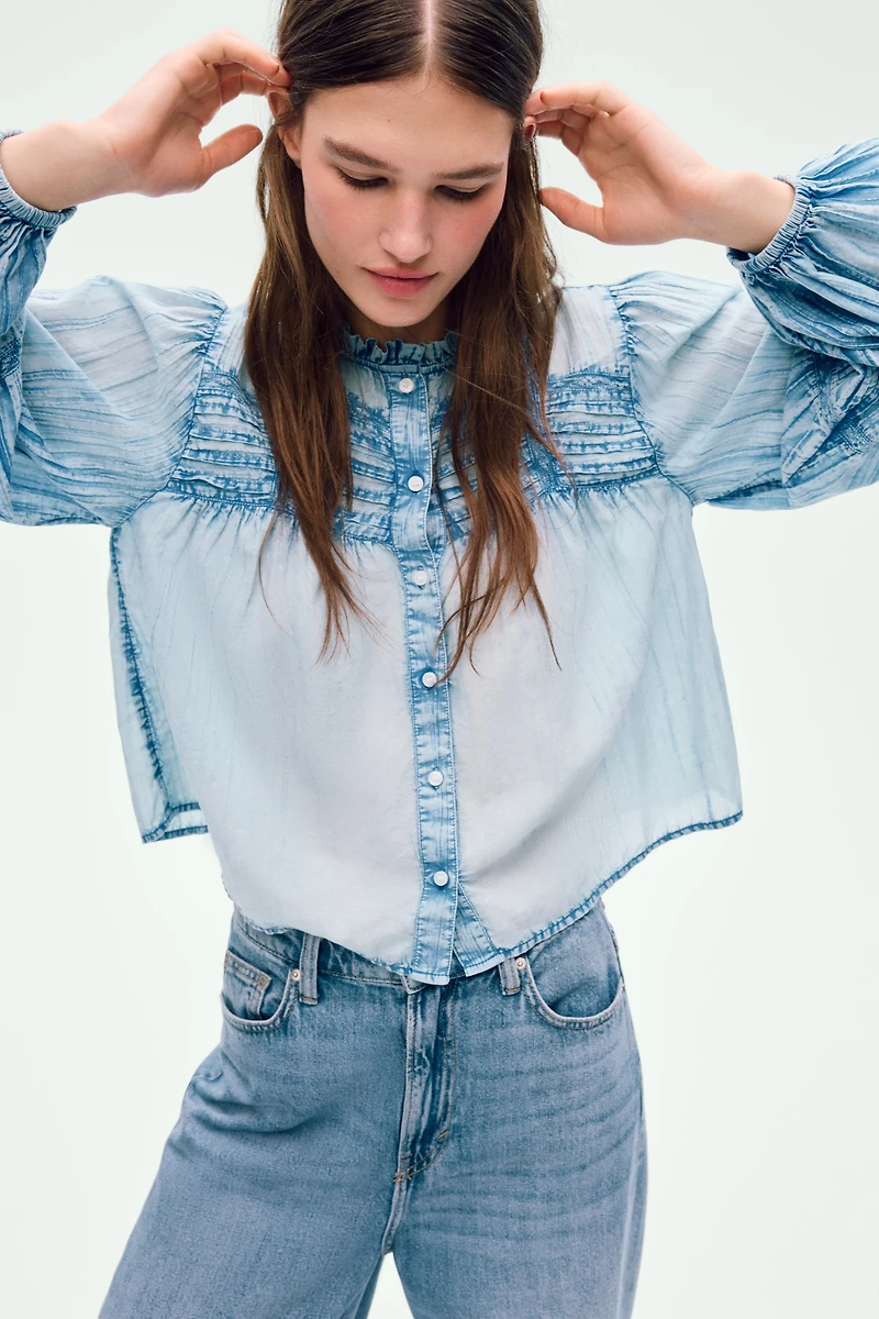 Denim-Look Cotton Blouse