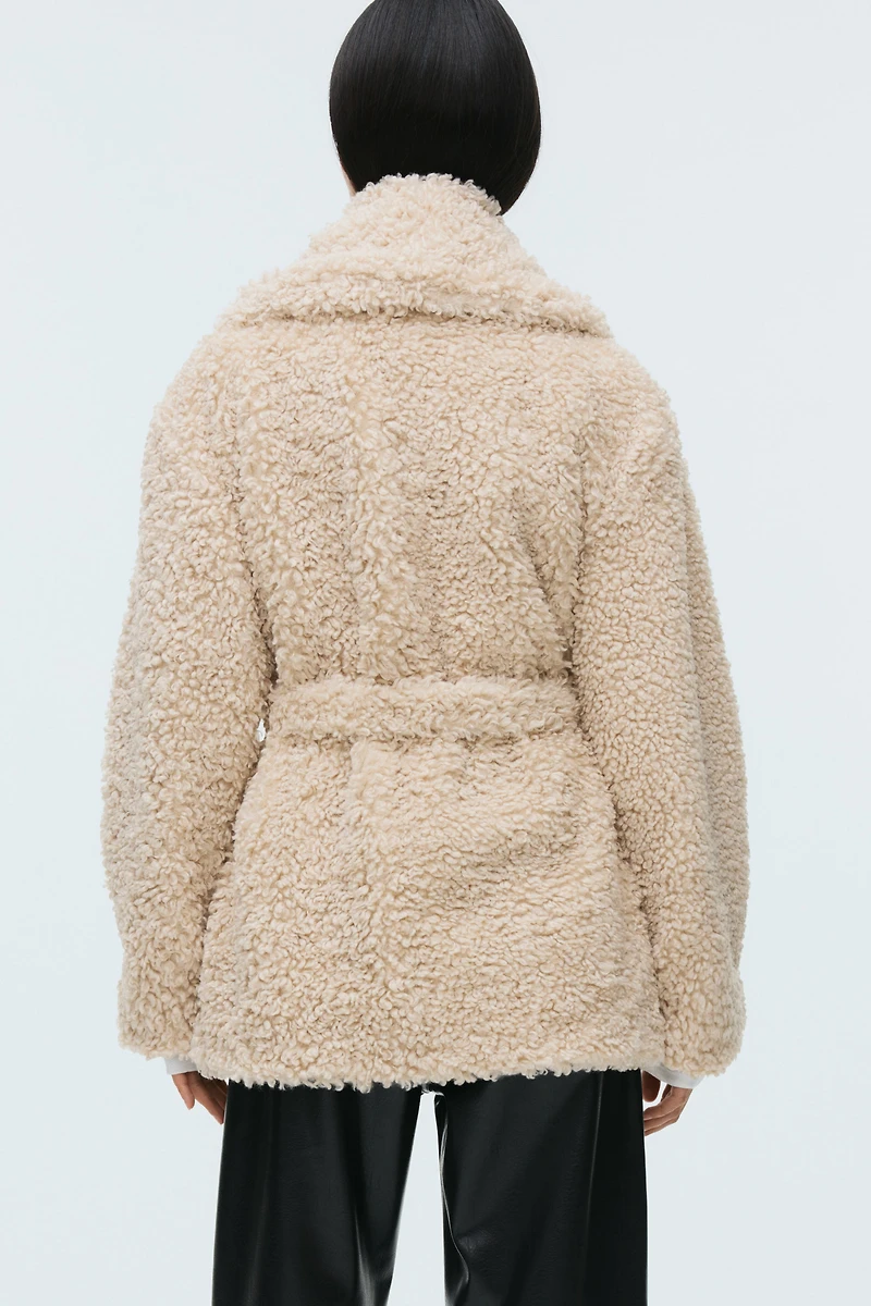 Tie-Belt Teddy Fleece Coat