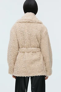 Tie-Belt Teddy Fleece Coat