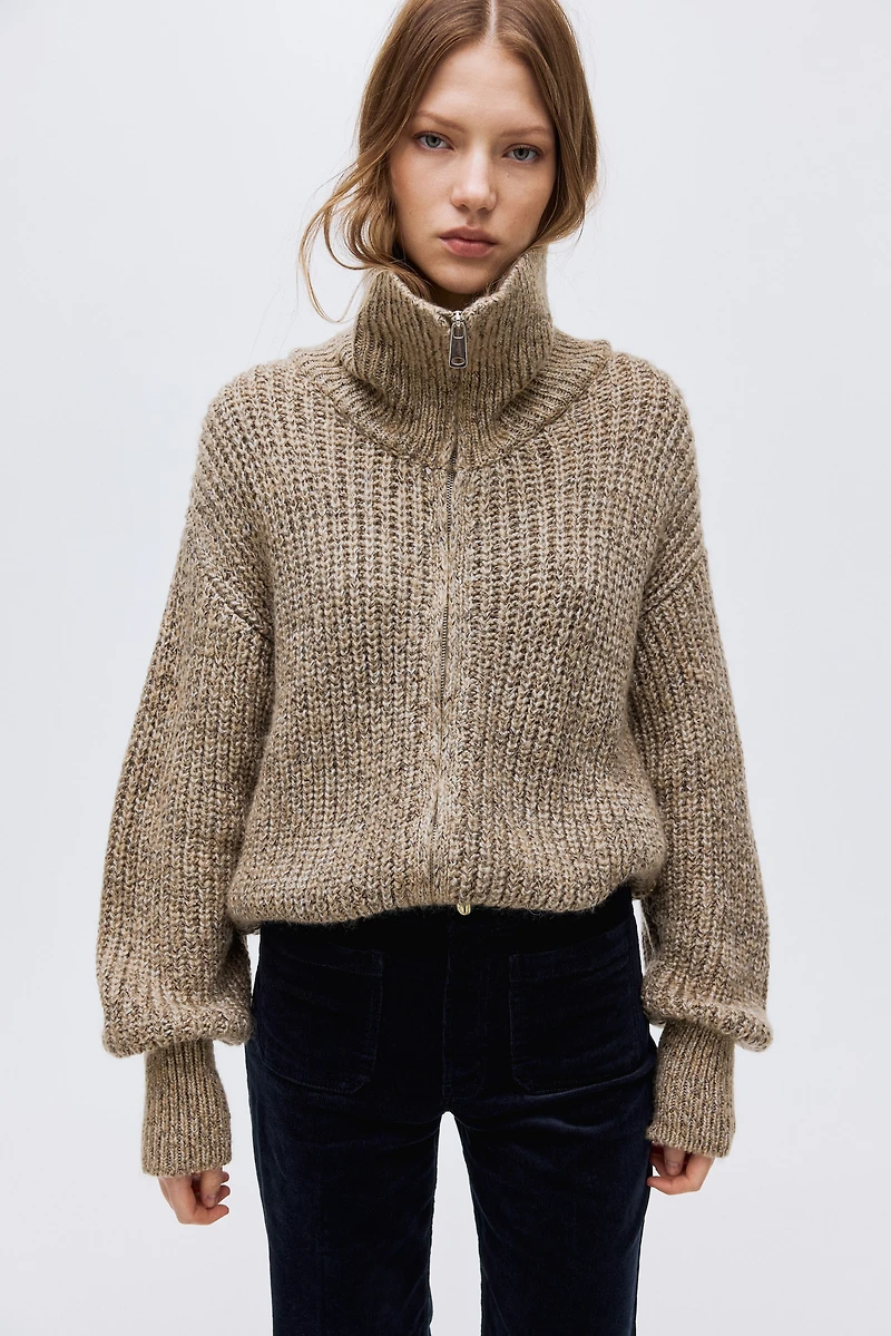 Chandail à fermeture éclair en tricot côtelé