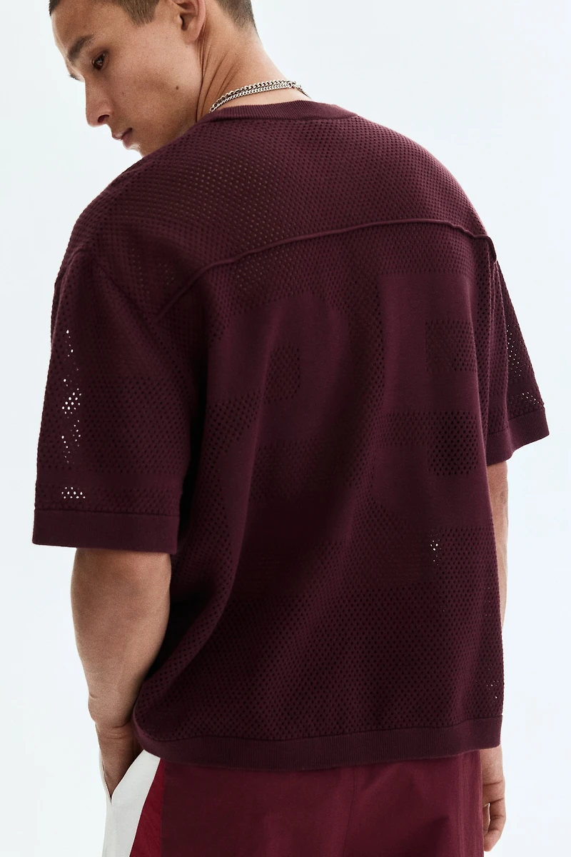 Boxy Relaxed-Fit Open-Knit T-Shirt