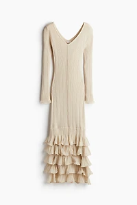 Flounced Rib-Knit Dress
