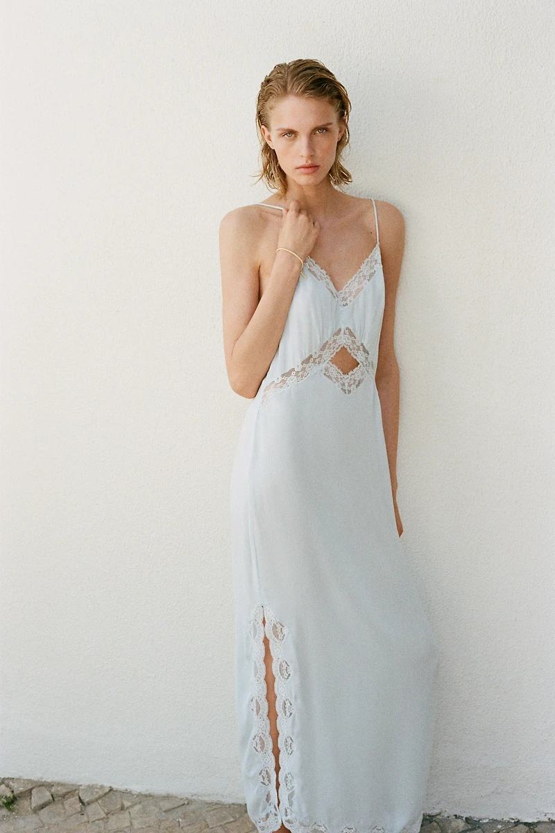 Lace-Trimmed Slip Dress